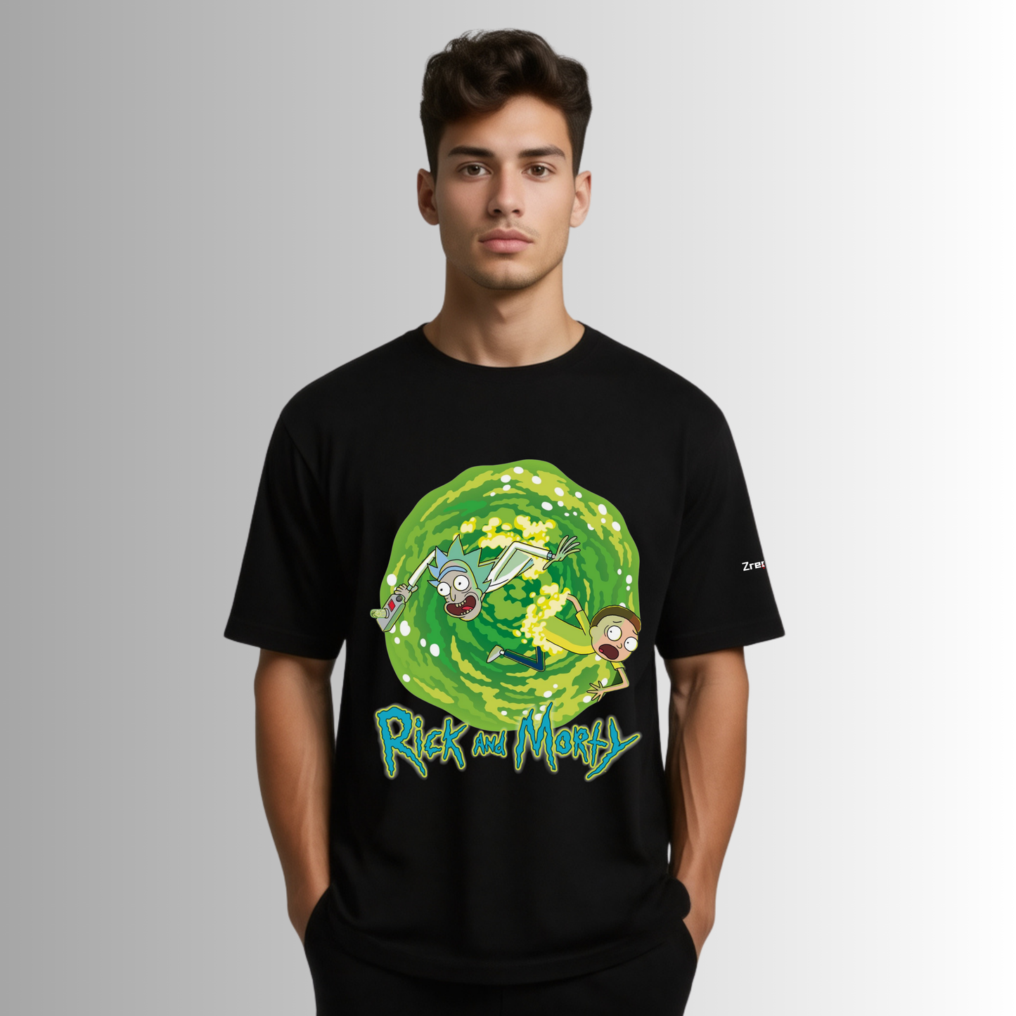Rick and Morty Black Oversized T-Shirt – Sci-Fi Multiverse Portal Tee