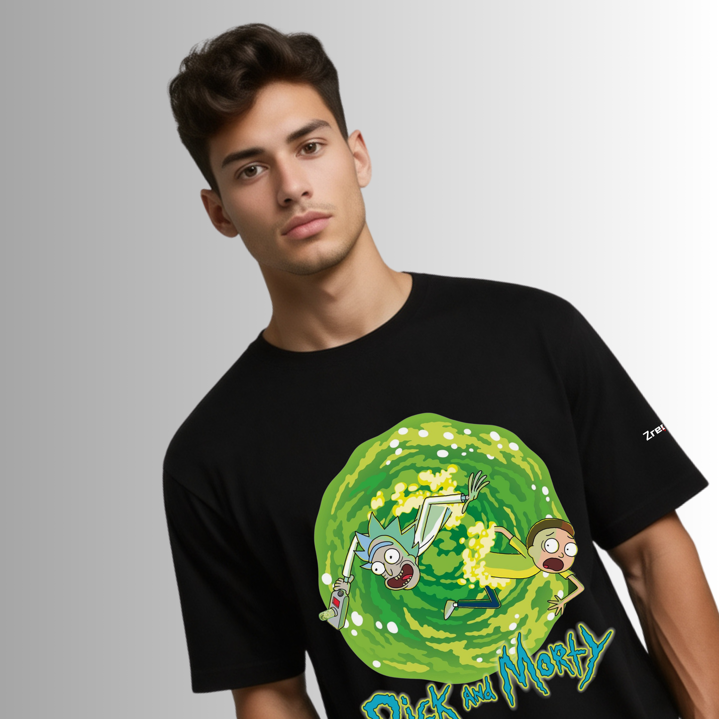 Rick and Morty Black Oversized T-Shirt – Sci-Fi Multiverse Portal Tee