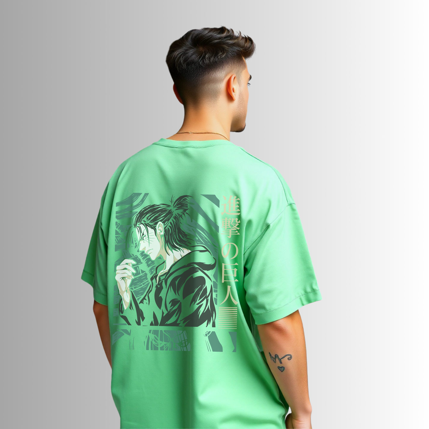Jade Green Oversized Anime Back Print Terry Cotton Tee | Zrech Anime Streetwear Oversized T-Shirt