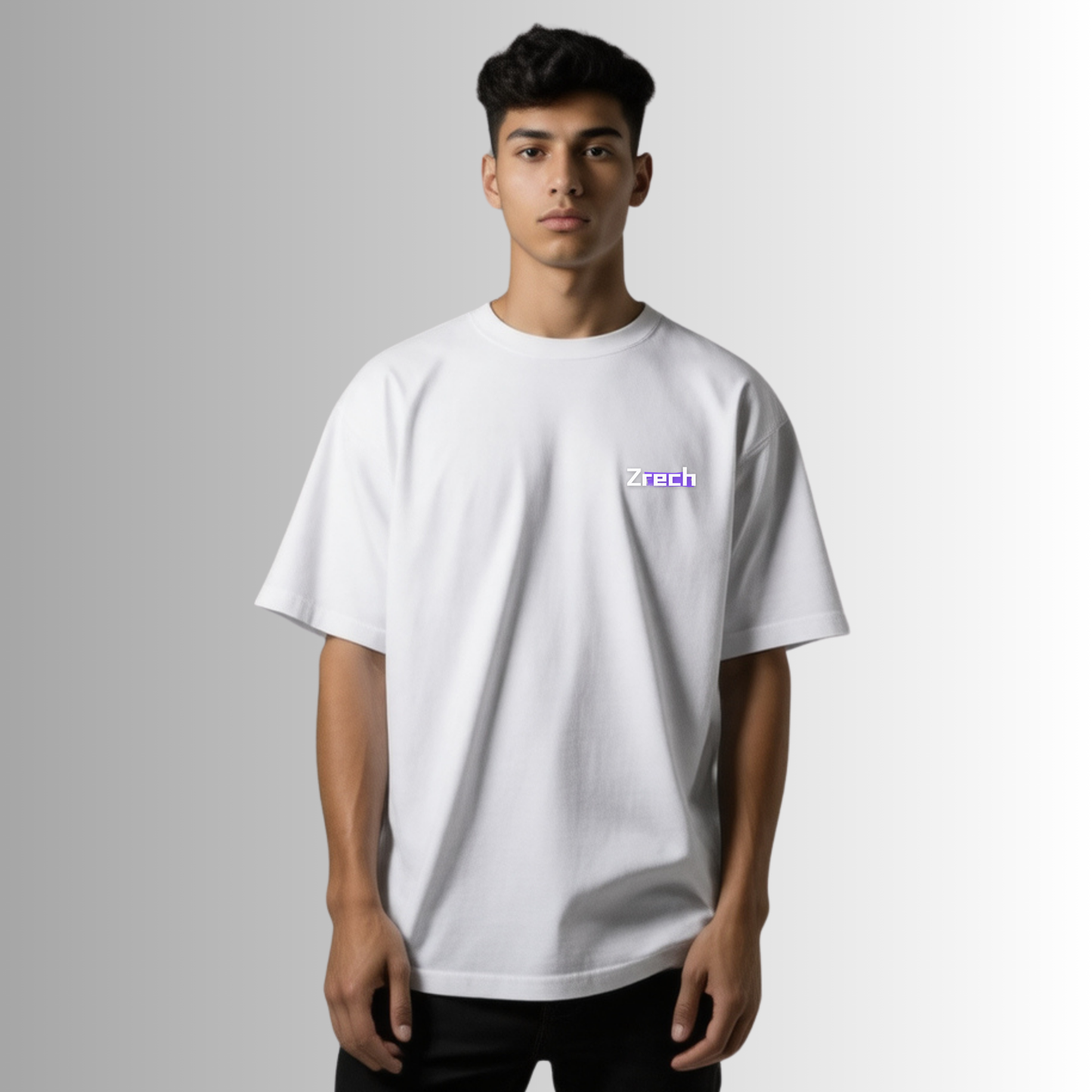 White Terry Cotton Oversized T-Shirt for Men | Anime Dragon Warrior Back Print | Streetwear Casual Tee