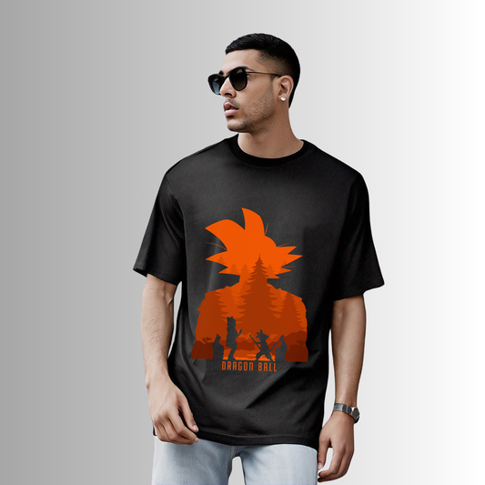 Black Terry Cotton Oversized T-Shirt | Anime Graphic Printed Tee | Streetwear for Men