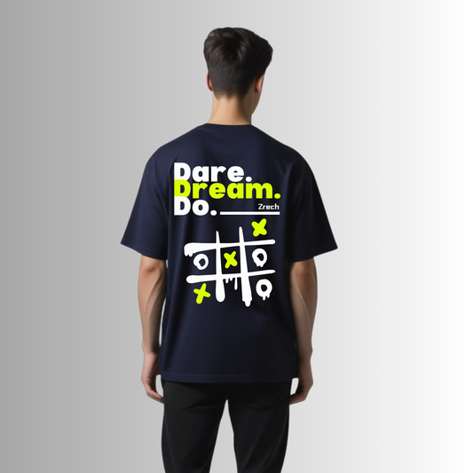 Zrech Standout Series Oversized Navy Blue T-Shirt with Bold Back Print - Dare. Dream. Do.