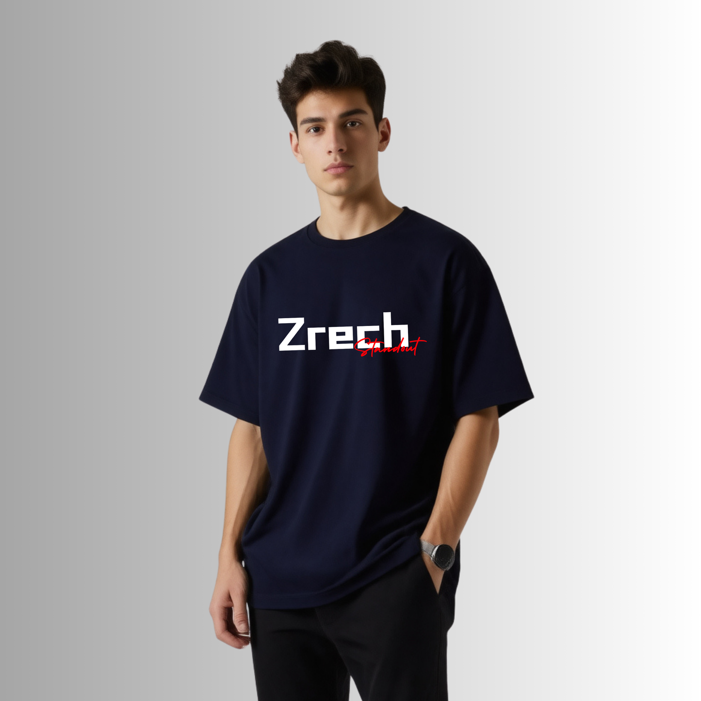 Zrech Standout Series Oversized Navy Blue T-Shirt with Bold Back Print - Dare. Dream. Do.