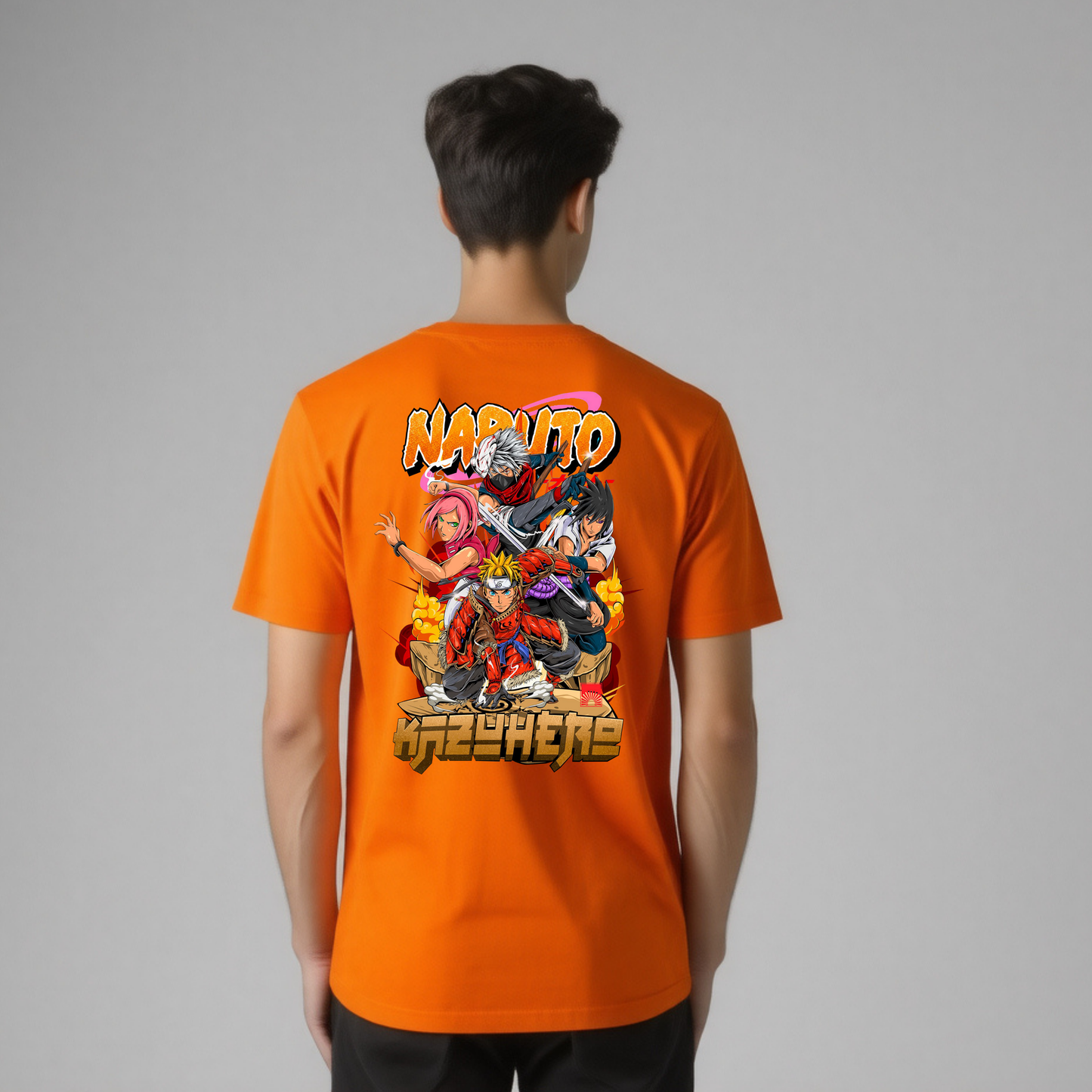 Zrech Anime Graphic T-Shirt – Bold Orange with Naruto-Inspired Design