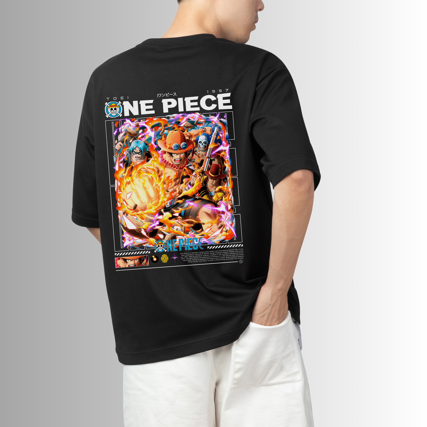 One Piece Inferno: Ace & Sabo Oversized Black T-Shirt