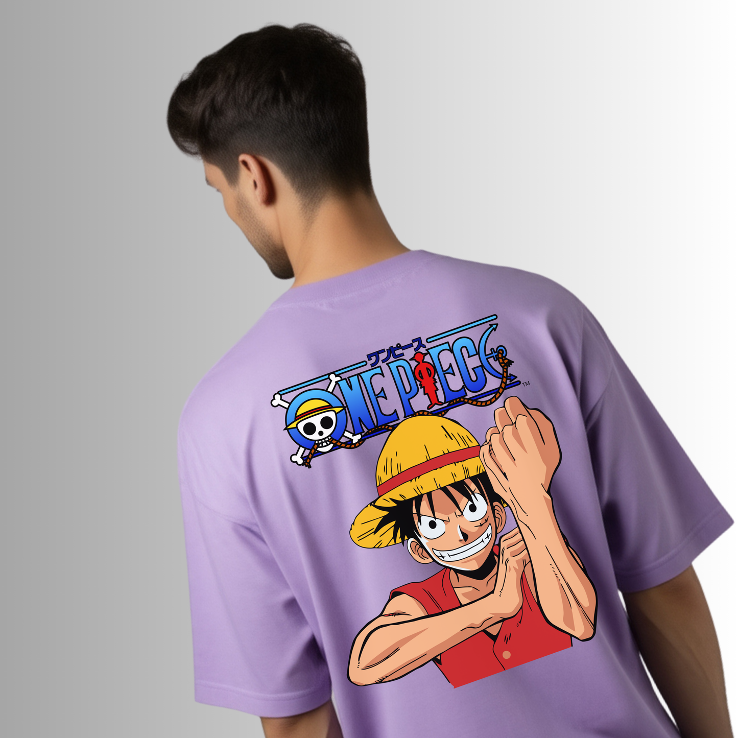 Lavender Oversized T-Shirt – Monkey D. Luffy Zrech Anime Edition