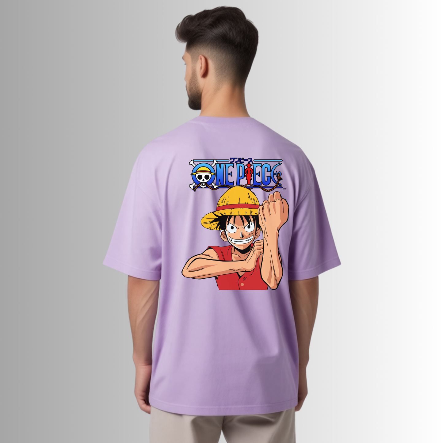 Lavender Oversized T-Shirt – Monkey D. Luffy Zrech Anime Edition