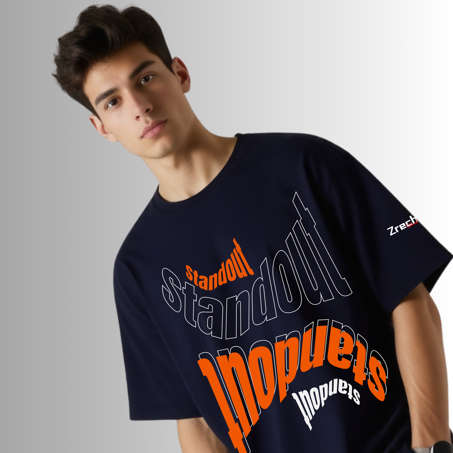 Zrech Standout Series – "Unpopular Standout" Oversized Navy Blue Terry Cotton T-Shirt